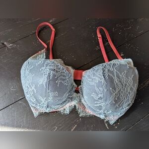 Victoria's Secret Blue and Coral Bra Lined Plunge 34C w/ Pads Feminine Sexy